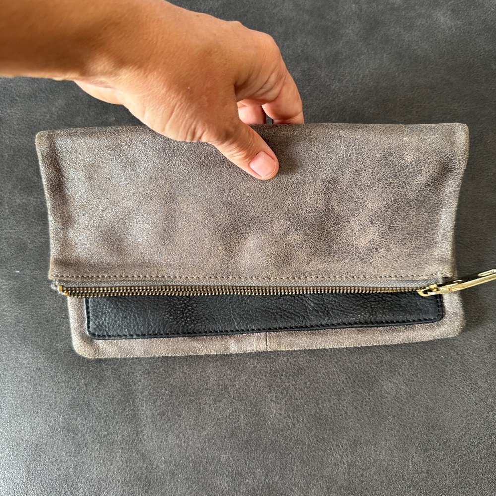 Gray and Black Leather Clutch